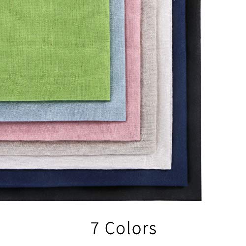 Linen Needlework Fabric, Kissbuty 7 Colors Linen Fabric Cloth for Garment Craft Flower Pot Decoration Embroidery Cross Stitch Cloth, 19.6 by 19.6 Inch (7 Colors)