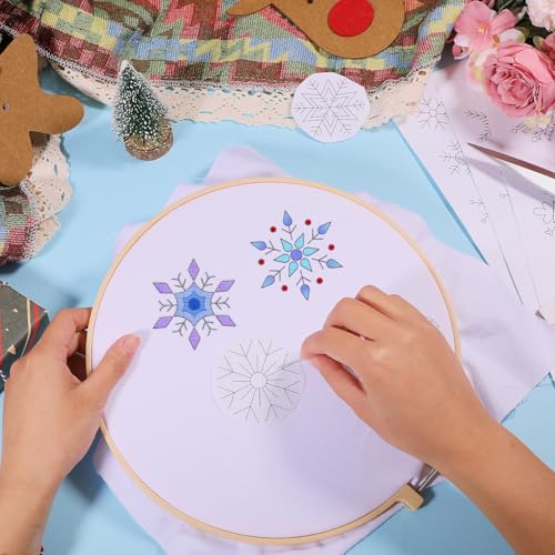 GLOBLELAND 4 Sheets Christmas Snowflake Water Soluble Embroidery Pattern - color: Christmas Snowflake