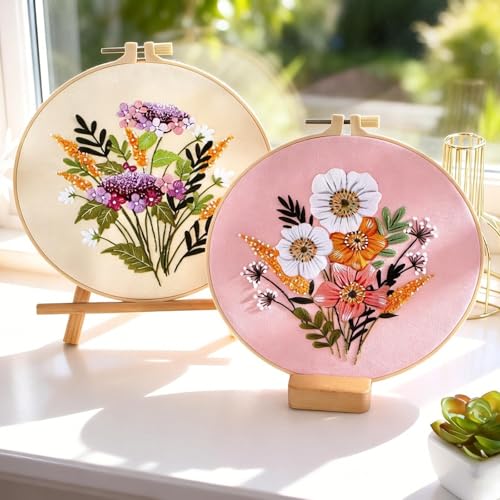 Herdiese Embroidery Kit for Beginners & Adults, 3PCS Floral Patterns. - color: Flower-A (3 Pack)
