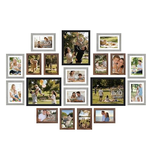 upsimples Picture Frames set of 19, Including 8x10, 5x7, 4x6 Rustic Frame - color: Black Gray Brown