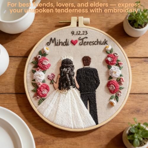 Wedding Photos Embroidery Starter Kit, Valentine's Day Gifts，DIY Needle Punch Kit, Punch Needle Kits for Beginners,Include Pre-Printed Fabric,Tools,Embroidery Hoop,Threads. (Wedding Photo No. 4) - color: Wedding Photo No. 4