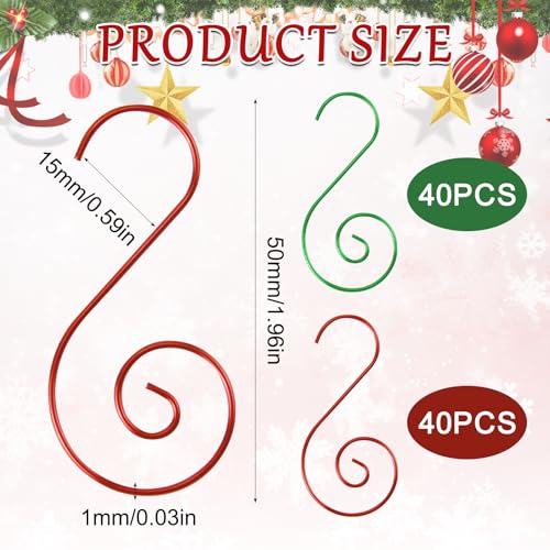 80 Pcs Stainless Steel Christmas Ornament Hooks - S Hooks for Holding Christmas Balls, Green and Red - color: Green Red