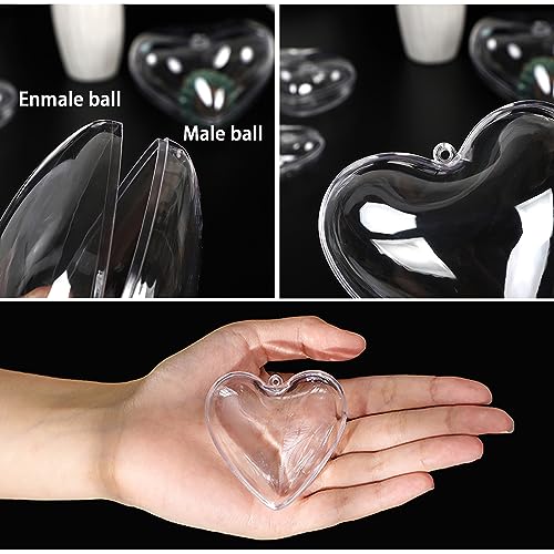 Jishi Clear Plastic Heart Ornaments 10-Pack Christmas Ornament Fillable Balls for DIY Crafts, Christmas Tree Decorations, Wedding Party, Xmas Holiday Home Decor, Open Decorative Hanging Ornaments 65mm - style: 65mm Hearts