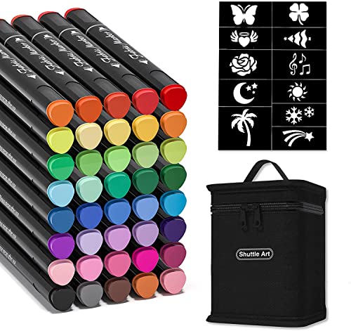 Shuttle Art Fabric Markers, 40 Colors Dual Tip Fabric Marker Pens Permanent No Bleed Pens for T-Shirts Sneakers, Non-Toxic & Child Safe Permanent Shirt Pens for Adult Painting Writing - color: 40 Colors