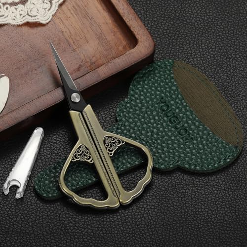 YOUGUOM Little Detail Scissors, Sharp Needlepoint Scissor with Case for Sewing Craft Crochet Cross Stitch Yarn, Thread Snips Small Embroidery Shears - color: Bronze
