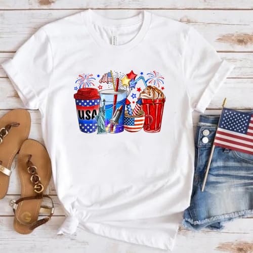 4 Packs USA Patriotic Iron on Transfers Stickers 4th of July Iron on Decals Patches Appliques Heat Transfers Vinyl American Girls Flag Dwarf Design Memorial Day Decals for Clothes Bag Pillow Cover DIY - color: July of 4th A
