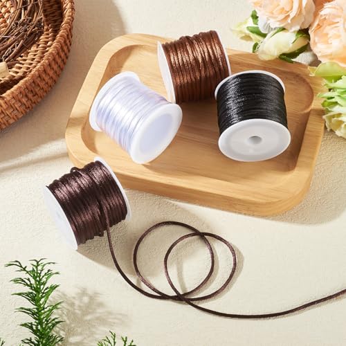 Elecrelive 40 Yards 2mm Nylon Satin Rattail Cords Silk Beading Threads - color: Black Brown