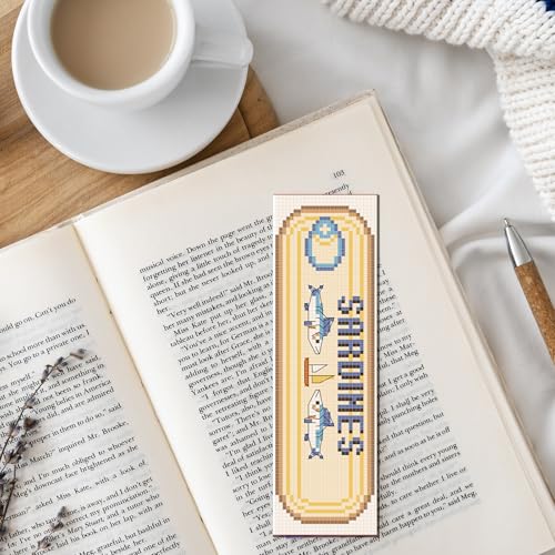 FREEBLOSS 6 Set Cross Stitch Bookmark Kit Canned Fish Patterns 8 * 2.4inch - style: Canned Fish