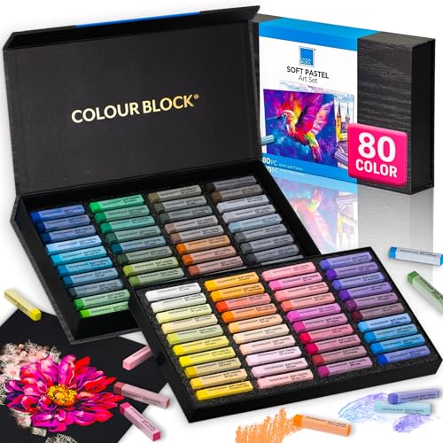 COLOUR BLOCK Soft Pastels for Artists - 80 Colors Square Chalk Soft Pastels Art Set in CARBON Box - Vibrant Pigments Art Kit for Painting, Drawing, Sketching, Hobbyist. - size: 80 Count (Pack of 1)