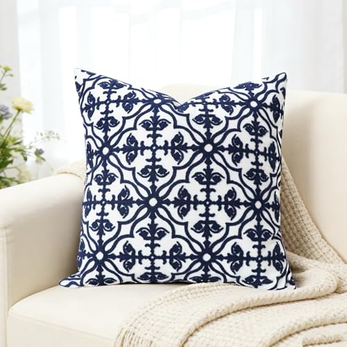 Slow Cow Embroidered Throw Pillow Cover 18 x 18 Inch Navy Blue - color: Navy Football, size: 18" x 18" (Pack of 1)