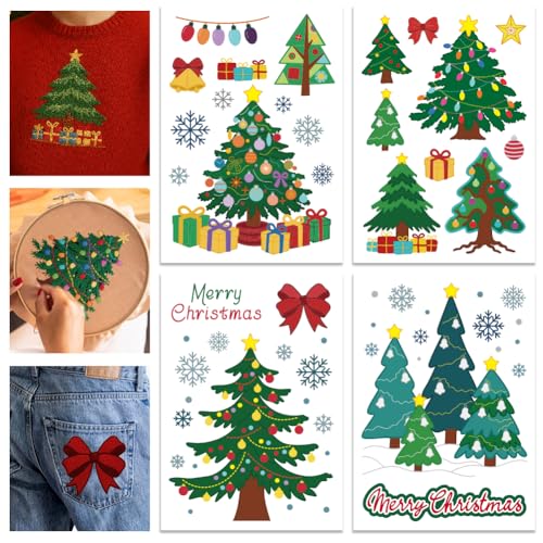 GLOBLELAND 4 Sheets Christmas Tree Water Soluble Embroidery Pattern - color: Christmas Tree Gift