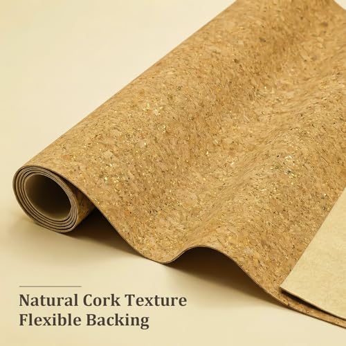 SorenCut Cork Fabric by The Yard for Sewing: Natural Cork and Gold Embellished Craft Fabric Sheet,Glitter Fabric Roll 12.5 * 52 Inch for Earrings and Other HandCrafts DIY Projects - color: Yellow 1938