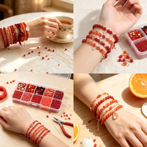 10 Color Small Assorted Glass Seed Beads, Loose Sequins(Red) - color: Red