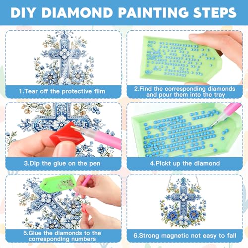 NAIMOER Cross Flowers Diamond Art Hanging Kits for Adults, 5D Special Shaped Rhinestone, DIY Acrylic Spring Diamond Art Painting Window Pendants Home Garden Wall Hanging Ornament Kits, Double Sided - color: Easter 10