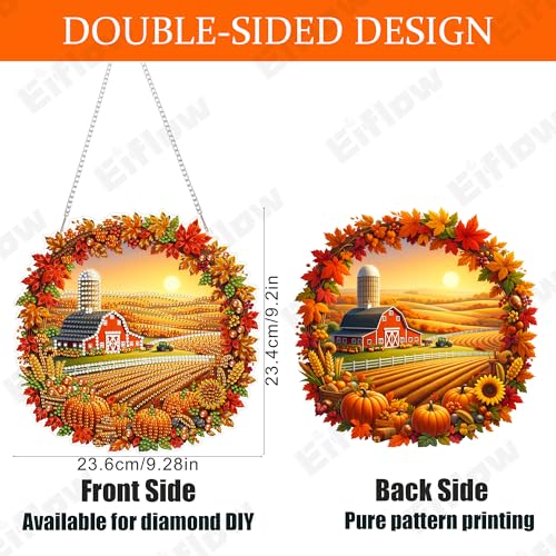 Eiflow Acrylic Diamond Art Hanging Kit for Adults, DIY Diamonds Painting Door Hanger Board Kit, Special Crystal Diamond Art Painting Pendant Ornament (Fall Field) - color: Fall Field