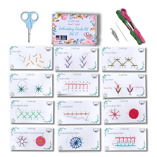Embroidery Cards Perforated Level 2 Starter DIY Kit | Beginner Colored Patterns, Premium Cardstock Cards, Complete Toolkit, Tools, Illustrated Step by Step Instructions | Handmade Kit Gift (Blue) - color: Blue