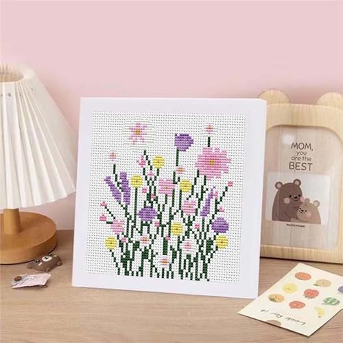 niurenmaoyi Flowers 11CT Cross Stitch Kits for Beginner with Framed,7x7in - color: Cross Stitch Kits0518-02