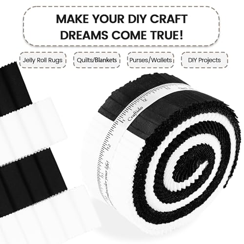 Craftido-20 Options-100% Cotton Jelly Roll Fabric Precut Strips for Quilting, Crafting, and Sewing, 40 Strips 2.5" x 44" Assorted Bundles for Rugs, Quilts, DIY Crafts and Home Decor-20 White+20 Black - color: 20 White+20 Black