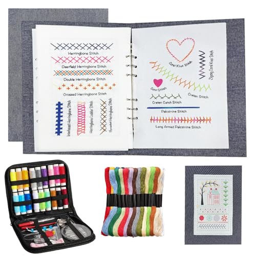 pzvdsog 2026 Upgraded Removable Stitch Book Kit with Extra Thick Threads, Needles Threader Thimble Sewing Tool, DIY Embroidery Stitch Bo-ok kit, 108 Pattern for DIY and Sew Enthusiast