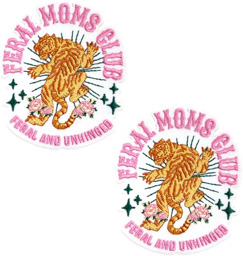 Feral Moms Club Patch, 2.75" x 3”, 2-Pack, Embroidered Iron-On for Hats, Bags, Jackets - color: Feral Moms Club