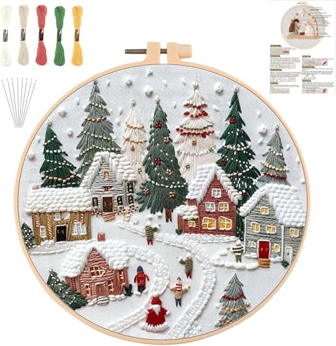 YOUDRN Christmas Embroidery Kits, Winter Village Embroidery Kits Adults - color: Winter Village