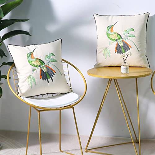 Set of 2 Embroidered Decorative Throw Pillow Covers Couch Square Pillowcases Cushion for Bedroom Sofa Farmhouse Decor 18x18 Inch (Hummingbird) - color: Hummingbird
