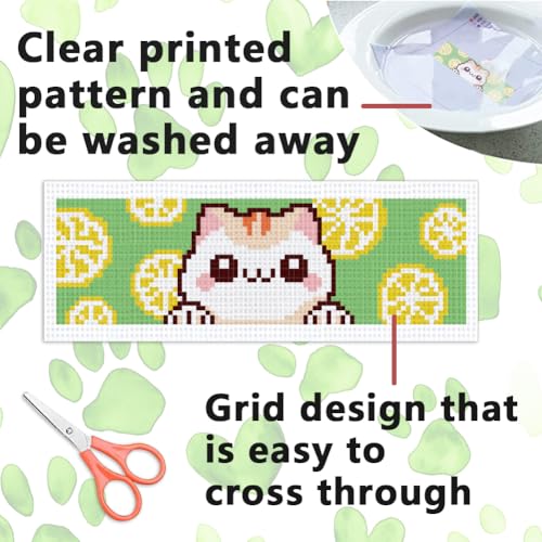 INFUNLY 6pcs Cartoon Cat DIY Cross Stitch Bookmark Kits for Beginner 8.66"×3.15" Cute Kitten Stamped Embroidery Kit with Instruction Pussycat Printed Bookmark Kits for Cat Lovers Book Readers Writers - style: 6pcs Cartoon Cat
