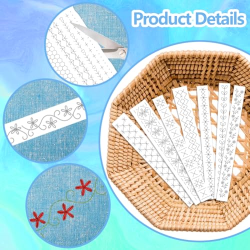 ORIGACH 4 Sheets Water Soluble Embroidery Patterns Stabilizers - 32 Pcs Pre-Printed Simple Lace Borders Motifs Designs - Stick & Stitch Embroidery Paper for Hand Sewing Lovers - color: Simple Lace Borders