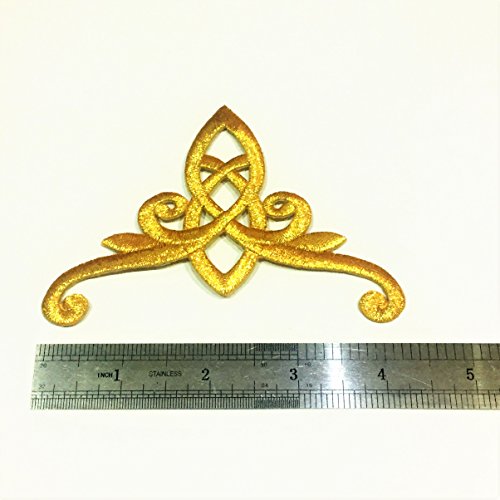 Gold Celtic Knot Crown Iron On Patch, 4x3 Inch Royal Applique DIY Decor