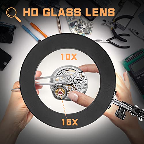 Magnifying Glass with Light and Base Clamp,Glass Lens Magnifier