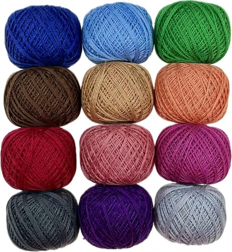 KCS Mercerized Pearl Cotton Thread Size 8 Crochet Needlework Embroidery Threads Ball (12, 12balls17) - color: 12balls17