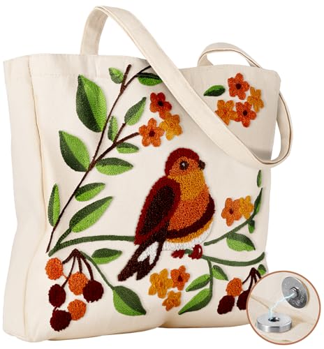 Miss Adola Lightweight Embroidery Canvas Tote Bag - color: Tree Bird