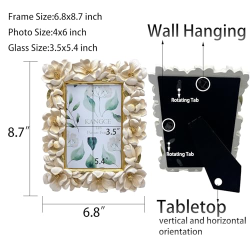 Vintage Picture Frames 4x6 Antique White and Gold Ornate Flower Picture Frames for Tabletop and Wall Mount Decorative Gallery Wall Decor Rustic Home Decor （4x6 inch） - size: 4x6