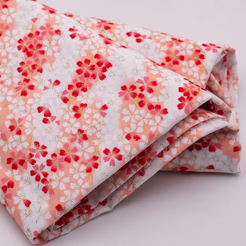 Cherry Blossom Fabric,160 GSM Japanese Cotton Fabric Gold Hot Stamping,59 Inches Wide for Sewing Clothing Bag Tablecloth Sofa Pillow DIY Craft (Cut by the Yard) - color: Cherry Blossom, size: 1 yard