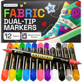 ARTISTRO 12 Dual-Tip Fabric Markers Decorating Kit, Permanent for Clothes