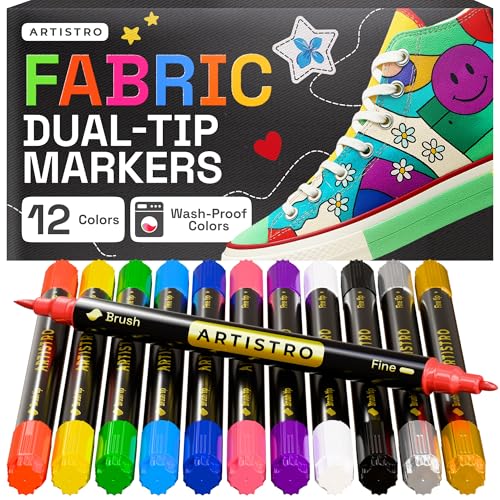 ARTISTRO 12 Dual-Tip Fabric Markers Decorating Kit, Permanent for Clothes