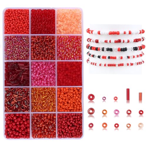 Red Seed Beads for Jewelry Making Glass Bugle Beads for DIY Craft - color: Red