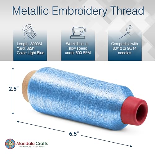 Mandala Crafts Metallic Baby Blue Embroidery Floss, 3281 YD Spool - color: Baby Blue, size: 3000M 3281 Yard