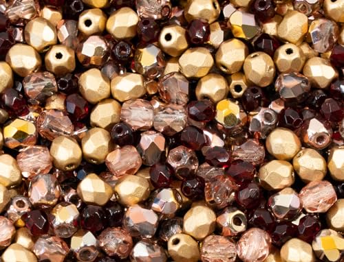 0.88oz (Approx. 500 Beads) Mix of Faceted Fire Polished Pressed Czech Glass Beads, Sparkling Shiny Mix BCV - color: Mix 02 Red Gold