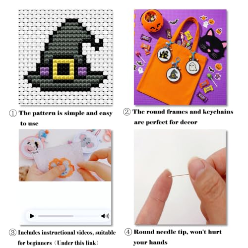 7 Pack Halloween Stamped Cross Stitch Kits for Adults Beginners with Frame - color: Halloween Cross Stitch Kits
