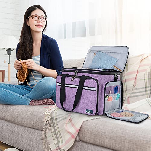 PAVILIA Knitting Yarn Storage Bag Crochet Organizer for Knitter, Purple - color: Heather Purple