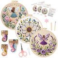 MAKHOT Folwer Embroidery Kits for Beginners with Cross Stitch Kits, Embroidery Hoop, Tools,Colorful Threads,Step by Step Instructions,Adults Starter Cross Stitch Kit DIY Needlepoint(3PCS Purple) - color: 3PCS Purple