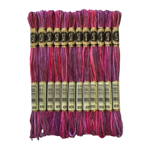 Magical Color Variegated Cross Stitch Thread Color Variations Embroidery Floss Pack, 8.7-Yard, Radiant Ruby, Pack of 12 Skeins