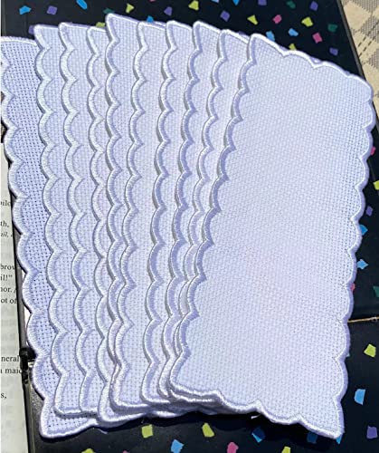 Max Stitch 10 pcs Colored Pure White Scallop Embroidery Edged Blank Cross Stitch Bookmark for DIY,aida Fabric Edged Cross Stitch Book Mark Blank
