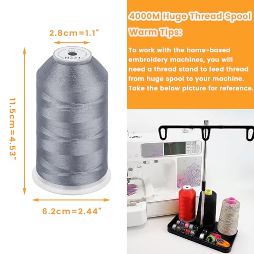 New brothread Huge Spool Embroidery Machine Thread - Gray Fits Janome Color - color: Gray-N221