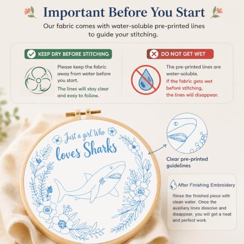 Louise Maelys Cartoon Shark Embroidery Kit for Beginners, DIY Stitching - color: Cartoon Shark