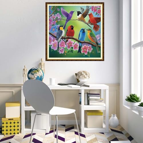 Redxing Counted Cross Stitch Kit for Beginners,Unprinted Needlepoint Kits for Beginners Cross Stitching Embroidery Kit 11CT Stitches kit- Colorful Birds and Flowers 18x18 inch - color: KitColors13