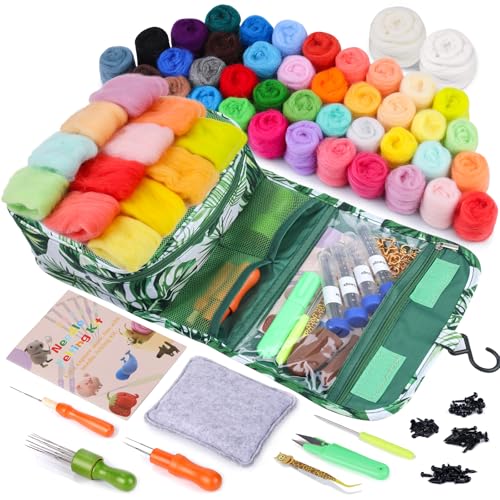 JNENERY Needle Felting Kit, 42 Colors Wool Roving Starter Kit