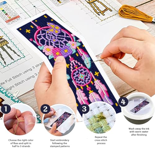 ORIGACH 6 Set Dream Catcher Cross Stitch Bookmark Kit for Beginner - style: Dream Catcher