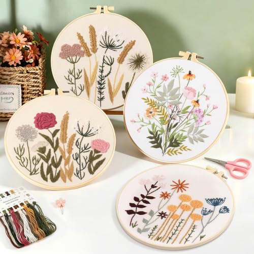 Dadanism Beginner Embroidery Kit for Adults, with Step-by-Step Video - style: Flowers